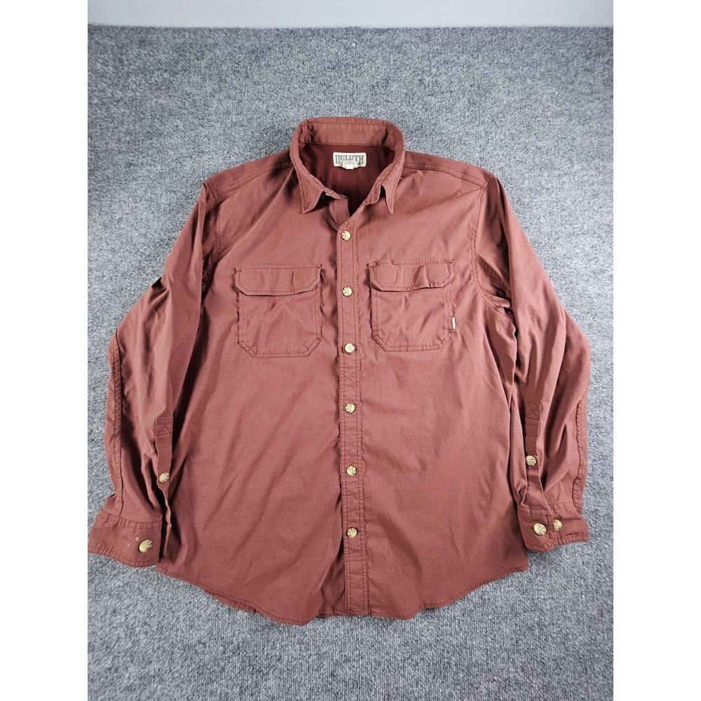 Duluth Trading Shirt Mens Large Long Sleeve Button Up Utility Pockets Outdoor Wo